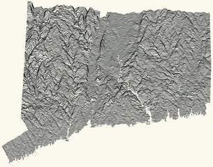 Light topographic map of the Federal State of Connecticut, USA with black contour lines on beige background