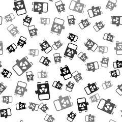 Black Electric car charging station icon isolated seamless pattern on white background. Eco electric fuel pump sign. Vector