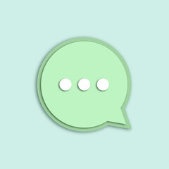 Green speech bubble with three dots. Vector illustration, isolated design element. Chat and message icon.