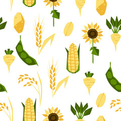 Seamless pattern with agricultural crops. Harvesting background.