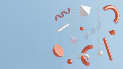 3D illustration of abstract geometrical objects and an empty space for a content
