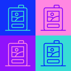 Pop art line Cardboard box of wine icon isolated on color background. Vector