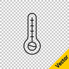 Naklejka premium Black line Meteorology thermometer measuring heat and cold icon isolated on transparent background. Thermometer equipment showing hot or cold weather. Vector