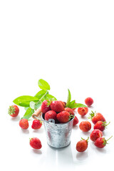 red ripe natural strawberries isolated on white background