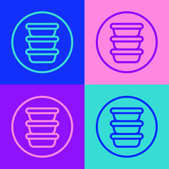 Pop art line Bowl icon isolated on color background. Vector