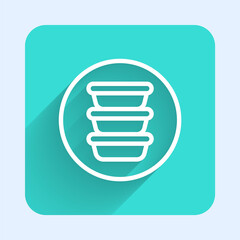 White line Bowl icon isolated with long shadow background. Green square button. Vector