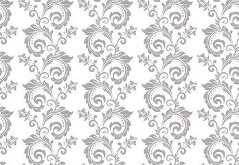 Floral pattern. Vintage wallpaper in the Baroque style. Seamless vector background. White and gray ornament for fabric, wallpaper, packaging. Ornate Damask flower ornament.