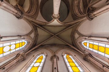 Interiors and details of the Cathedral of Angangueo, Michoacán, Mexico, you can see symmetry in...