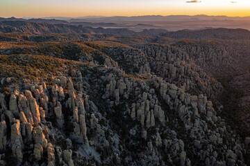 Aerial view of rock formations during sunset in arizona