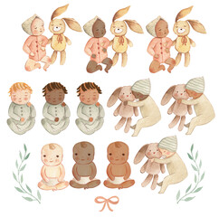 Watercolor newborn baby nursery illustration 