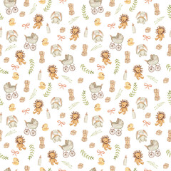 Baby Girl  Nursery Watercolor Pattern  Illustration 