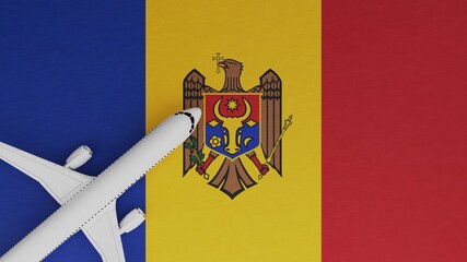Top Down View of a Plane in the Corner on Top of the Country Flag of Moldova