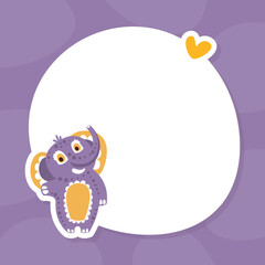 Frame with Cute Elephant Character with Trunk and Tusks Vector Template