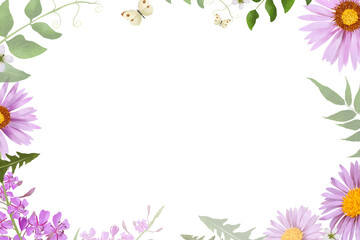 Obraz na płótnie Canvas Cute floral сard template. Colorful invitation design with pink flowers and leaves. Background with floral elements. Botanical frame template.