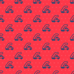 Blue line Passenger ladder for plane boarding icon isolated seamless pattern on red background. Airport stair travel. Vector