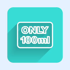 White line Liquids in carry-on baggage icon isolated with long shadow background. Airport rules. Green square button. Vector