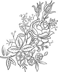Line Art Floral Bouquet of Flowers Like Roses Vector Illustration
