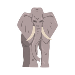 Standing Elephant as Large African Animal with Trunk, Tusks, Ear Flaps and Massive Legs Front View Vector Illustration