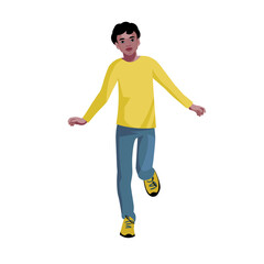 African teen school boy figure runs forward vector isolated figure