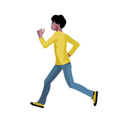 Dark-skinned schoolboy prunning profile view vector isolated figure