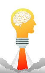 Creative idea, design. Human head as light bulb vector design. Smart human head with brain illustration