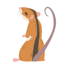 Field Mouse as Small Rodent with Long Tail and Dorsal Black Stripe Vector Illustration