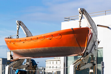 rescue boat in marina port , lifeboat