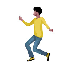 Fototapeta na wymiar Dark-skinned teen boy in profile dancing around figure
