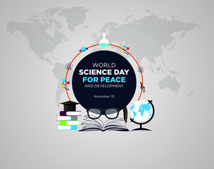 World Science Day for Peace and Development.  November 10. background design with Flying Science Dove vector illustration.