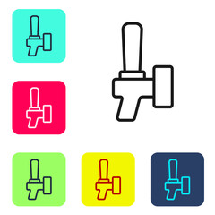 Obraz premium Black line Beer tap icon isolated on white background. Set icons in color square buttons. Vector