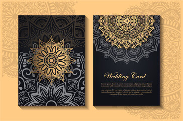 invitations  Card with mandala pattern.Vector vintage hand-drawn highly detailed mandala elements. Luxury lace festive ornament card. Islam, Arabic, Indian, Turkish, Ottoman, Pakistan motifs.