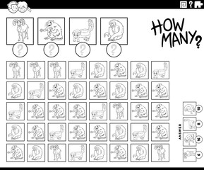 how many cartoon animals counting game coloring book page