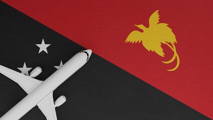 Top Down View of a Plane in the Corner on Top of the Country Flag of Papua New Guinea