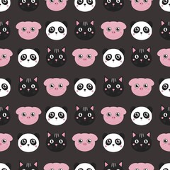 cute pattern for kids with pig, cat and panda
