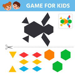 Education logic game for preschool kids. Connect the details and animals of geometric shapes. Preschool worksheet activity. Children funny riddle entertainment. Vector illustration