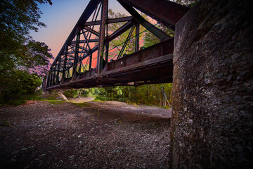 Old Metal Train Track Bridge - obrazy, fototapety, plakaty