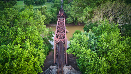 Old Metal Train Track Bridge - obrazy, fototapety, plakaty