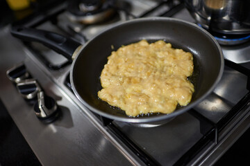 Banana pancake in a pan