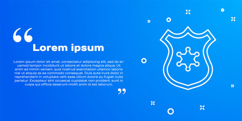 White line Police badge icon isolated on blue background. Sheriff badge sign. Vector