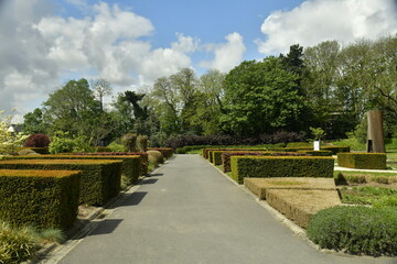 Chemin entre les haies et pelouses aux Jardin du Fleuriste &agrave; Laeken