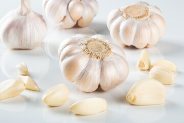 Garlic Cloves and Bulb isolated on white background.