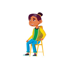 smiling girl listening lesson on chair cartoon vector. smiling girl listening lesson on chair character. isolated flat cartoon illustration