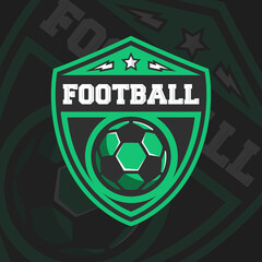 Football, soccer logo template isolated on black background. Football team emblem, logo. Modern sport design for logo, banner, poster, flyer. Vector illustration