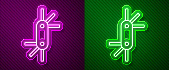 Glowing neon line Tool allen keys icon isolated on purple and green background. Vector