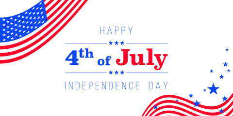 Happy 4th of July Independence day banner with stars and flag. American flag ribbon corner border vector illustration for USA Independence Day 4th of July holiday sale banner, celebration poster.