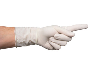 Male hand in a white medical glove

