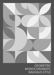 Dark and light gray abstract background. Geometric pattern, circle, triangle, square, leaves, Bauhaus style. Texture design for print, cover, poster, banner, brochure, wall. Vector illustration.