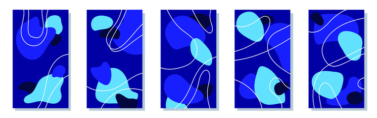 Abstract backgrounds for the history of social networks. Set of minimalistic backgrounds of shapes, lines and dots. Place for an inscription. Vector stock illustration. modern scribbles and spots.