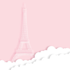 Fototapeta na wymiar Paper cut of France landmark, travel and tourism concept. Silhouette of Eiffel tower and clouds. Vector illustration. Paper art of Paris. Origami concept.