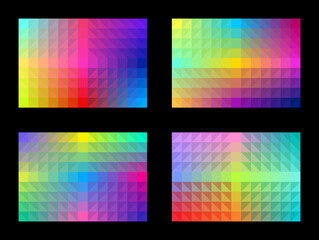 Colorful background pattern set. Abstract geometric shapes. Gradient square triangle. Template design for publications, cover, poster, flyer, brochure, banner, wall. Vector illustration.